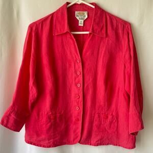 Talbots Womens Linen Jacket Size 12W 12 Top Blazer Watermelon Pink Irish Beachy